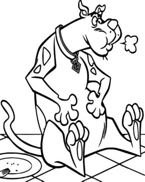 Dibujo de Scooby Doo con el estómago Lleno para Colorear