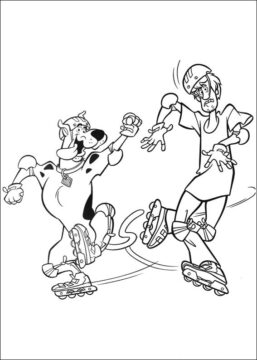 Dibujo de Scooby Doo y Patinaje Peludo para Colorear