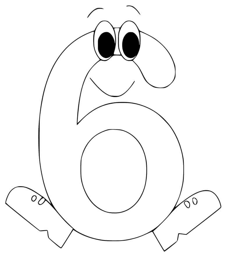 Dibujo de Número Seis Sonriendo para Colorear