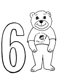 Dibujo de Número Seis y Oso para Colorear