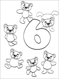 Dibujo de Número Seis y Seis Oso para Colorear