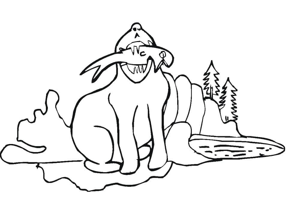 Dibujo de Foca Captura de Peces para Colorear