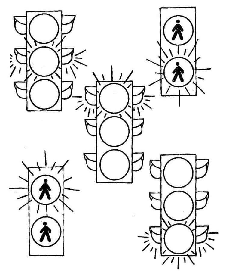 Dibujo de Cinco Semaforos para Colorear