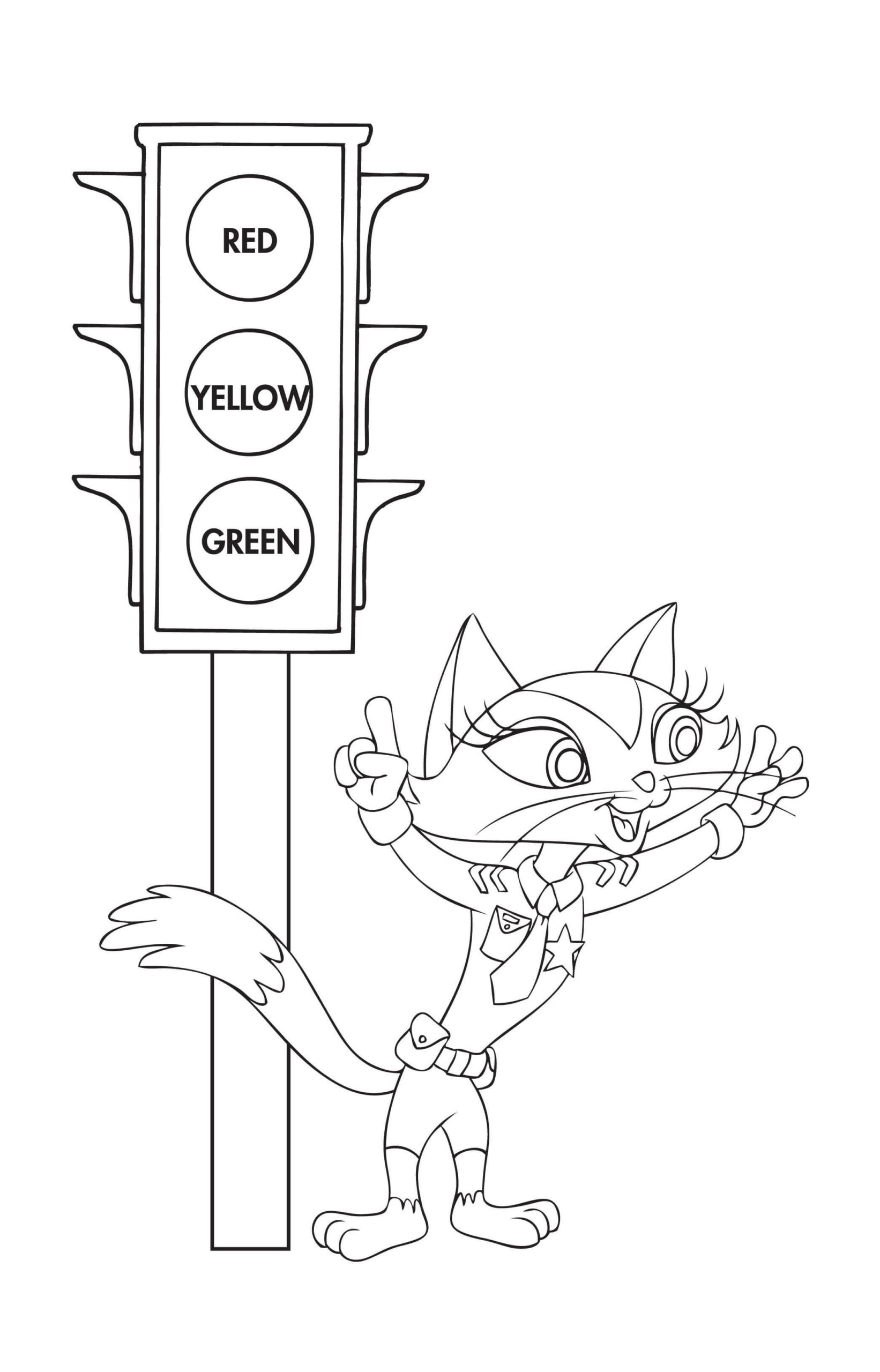 Dibujo de Gato y Semaforo Scaled para Colorear