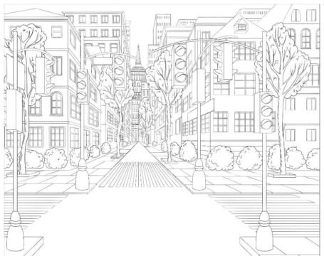 Dibujo de Semaforos en la Ciudad para Colorear