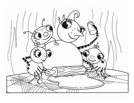 Dibujo de Señorita araña y niños para Colorear