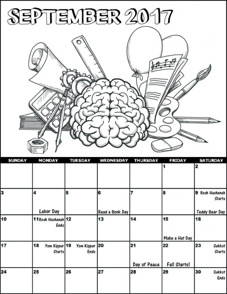 Dibujo de Calendario Septiembre 2017 para Colorear