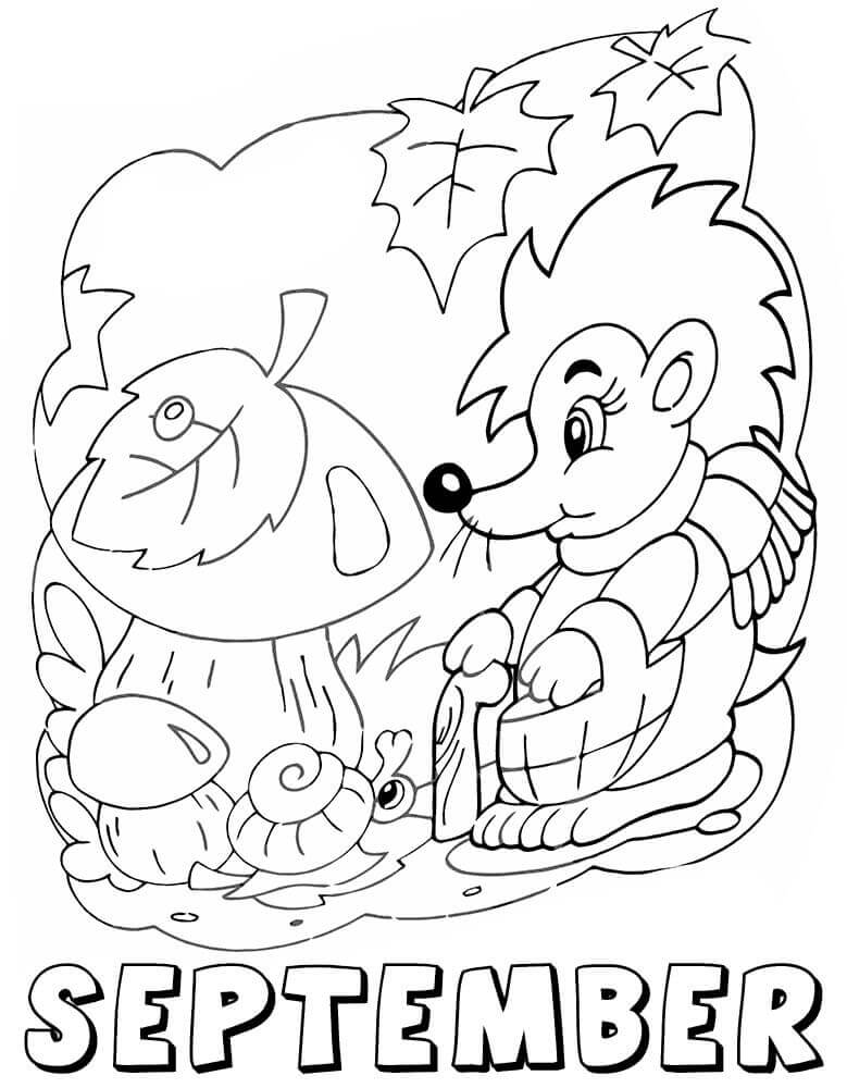 Dibujo de Septiembre con Erizos para Colorear