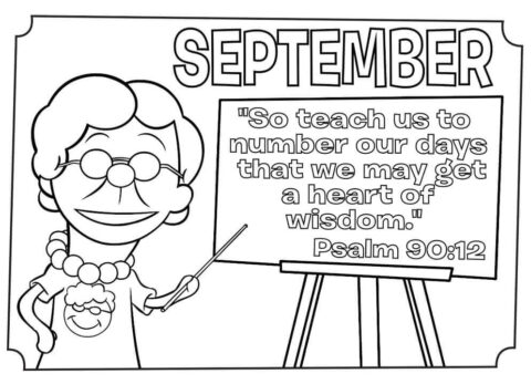 Dibujo de Septiembre con la Profesora para Colorear