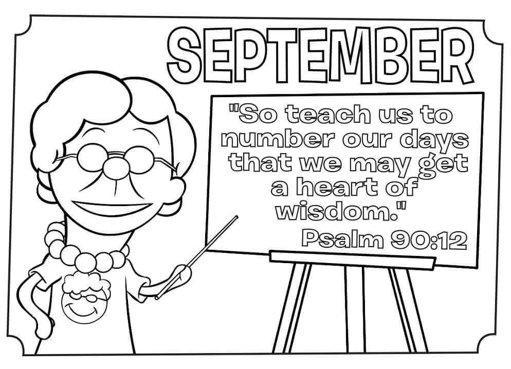 Dibujo de Septiembre con la Profesora para Colorear