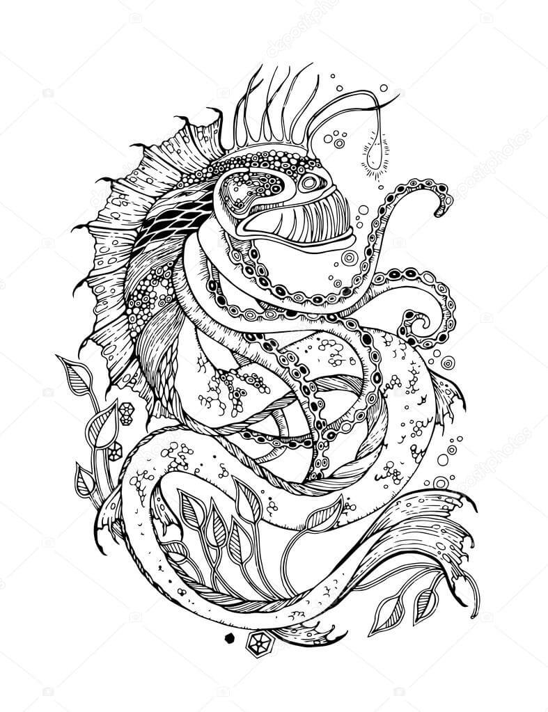 Dibujo de Impresionante Serpiente de Mar para Colorear