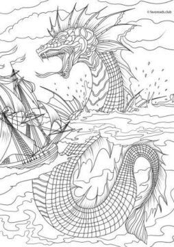 Dibujo de Serpiente de Mar con Tabla para Colorear