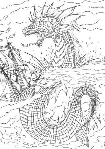 Dibujo de Serpiente de Mar con Tabla para Colorear