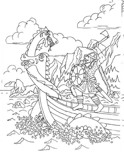 Dibujo de Serpiente de Mar Vs Guerrero para Colorear