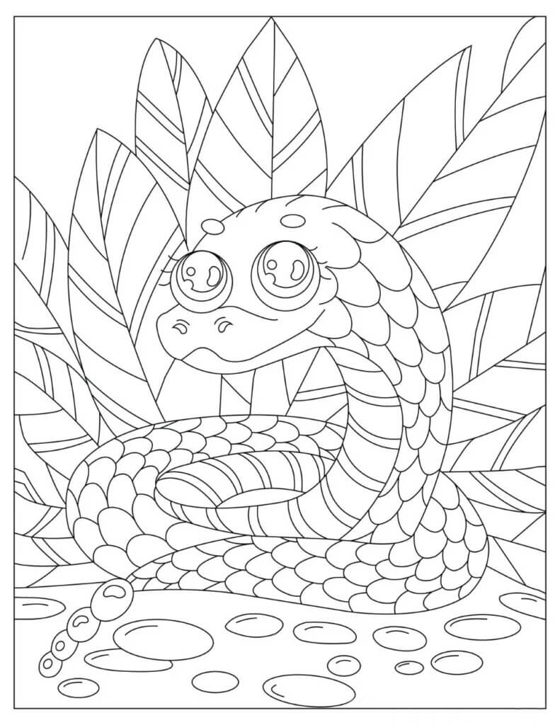Dibujo de Serpiente con Hojas para Colorear