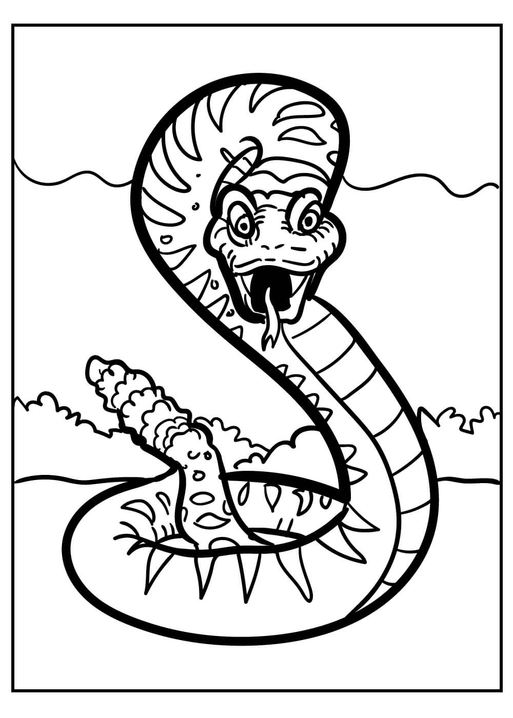 Dibujo de Serpiente de Cascabel de Miedo para Colorear