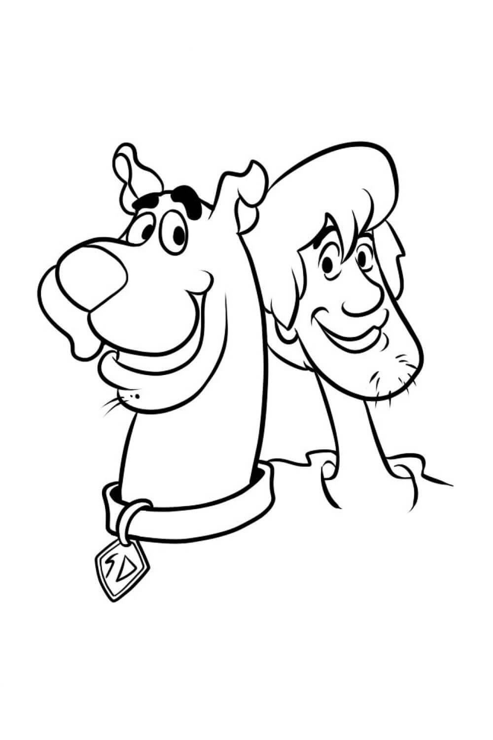 Dibujo de Cabeza Shaggy Rogers y Scooby Doo para Colorear