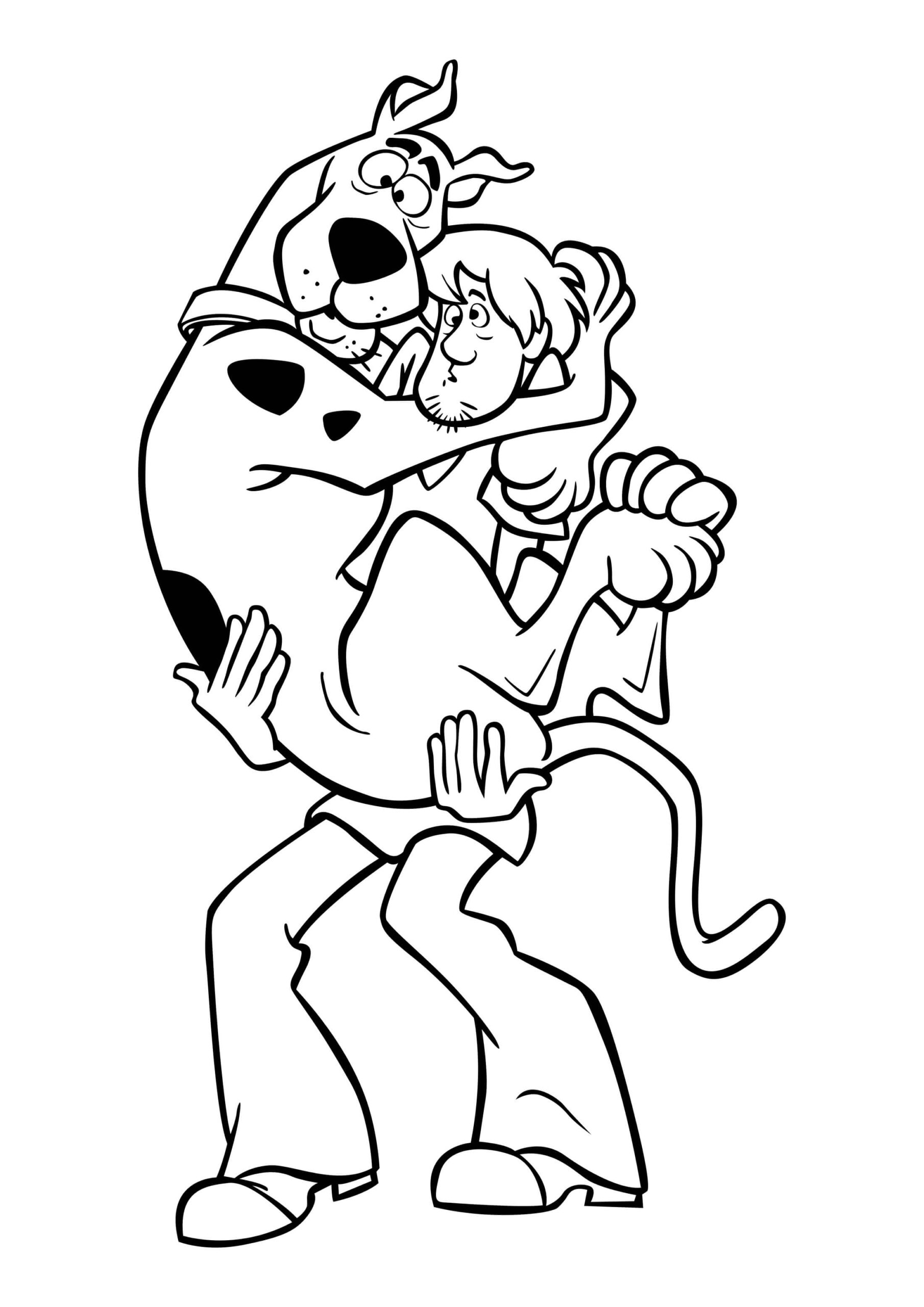 Dibujo de Scooby Doo en Brazos de Shaggy Rogers Scaled para Colorear