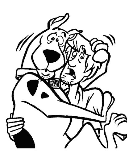 Dibujo de Shaggy Abrazando a Scooby Doo para Colorear