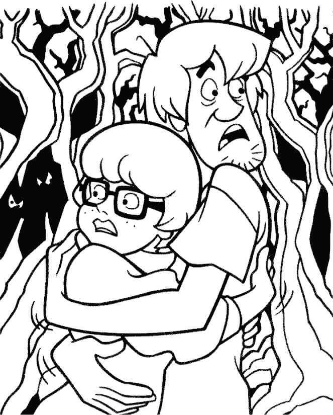 Dibujo de Shaggy Rogers Abrazando a Velma Dinkley para Colorear