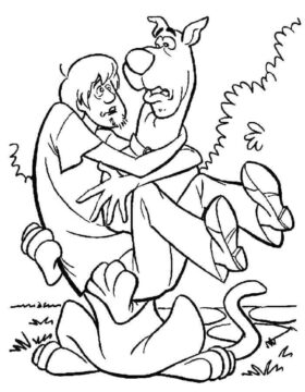 Dibujo de Shaggy Rogers en los Brazos de Scooby Doo para Colorear