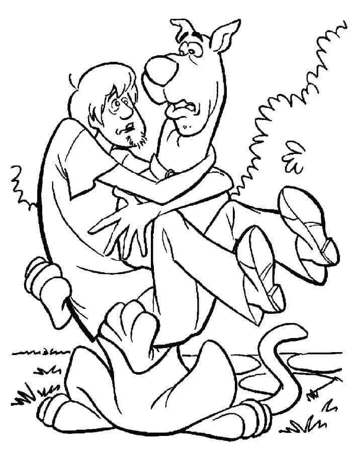 Dibujo de Shaggy Rogers en los Brazos de Scooby Doo para Colorear