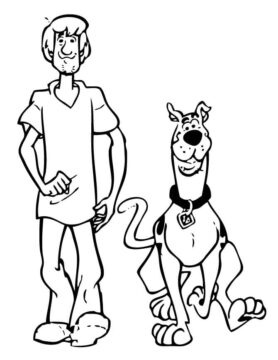 Dibujo de Shaggy y Scooby Doo Caminando para Colorear