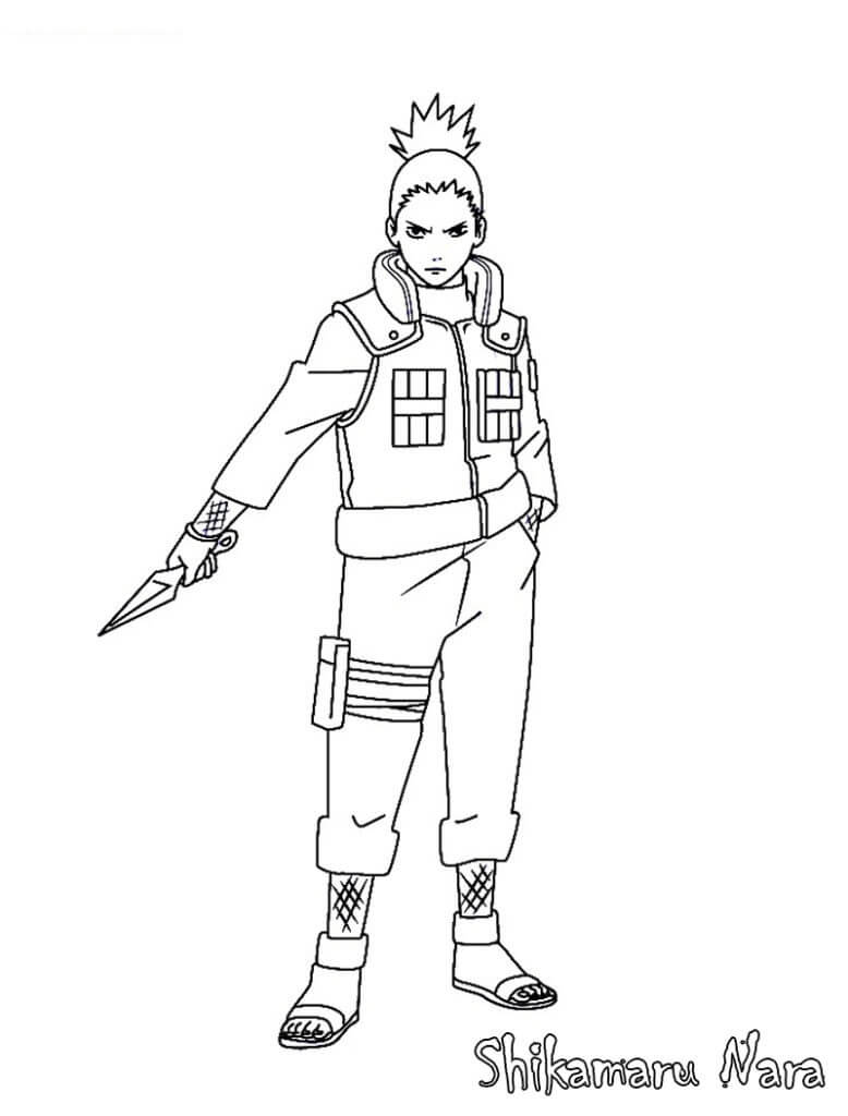 Dibujo de Genial Shikamaru Sosteniendo Kunai para Colorear