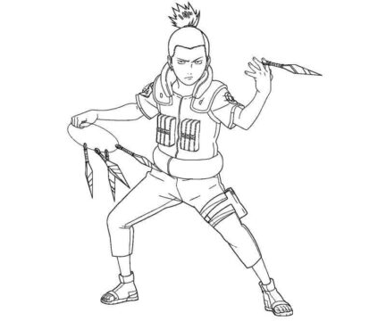 Dibujo de Shikamaru Sosteniendo Cinco Kunai para Colorear