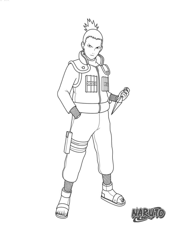 Dibujo de Shikamaru Sosteniendo Kunai para Colorear