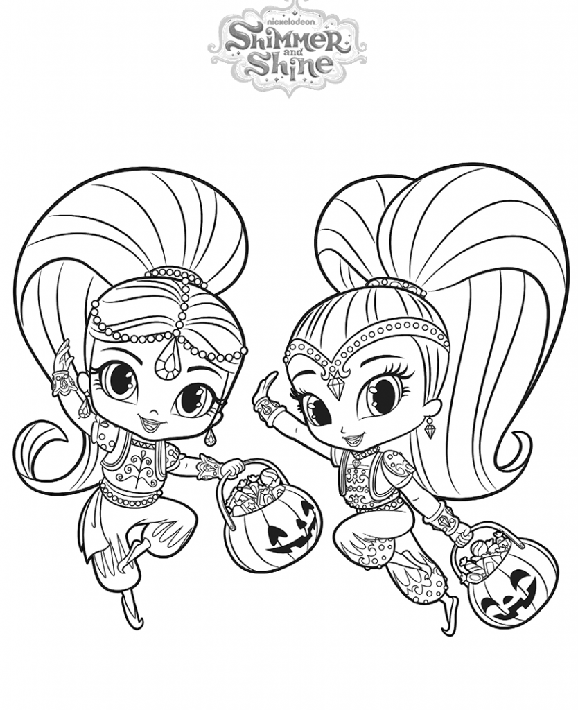 Dibujo de Shimmer y Shine con Vispera de Todos los Santos para Colorear