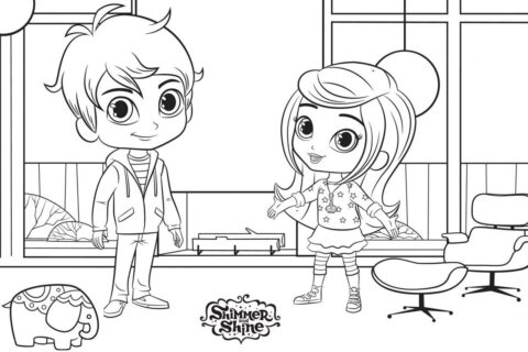 Dibujo de Zac y Leah de Shimmer y Shine para Colorear