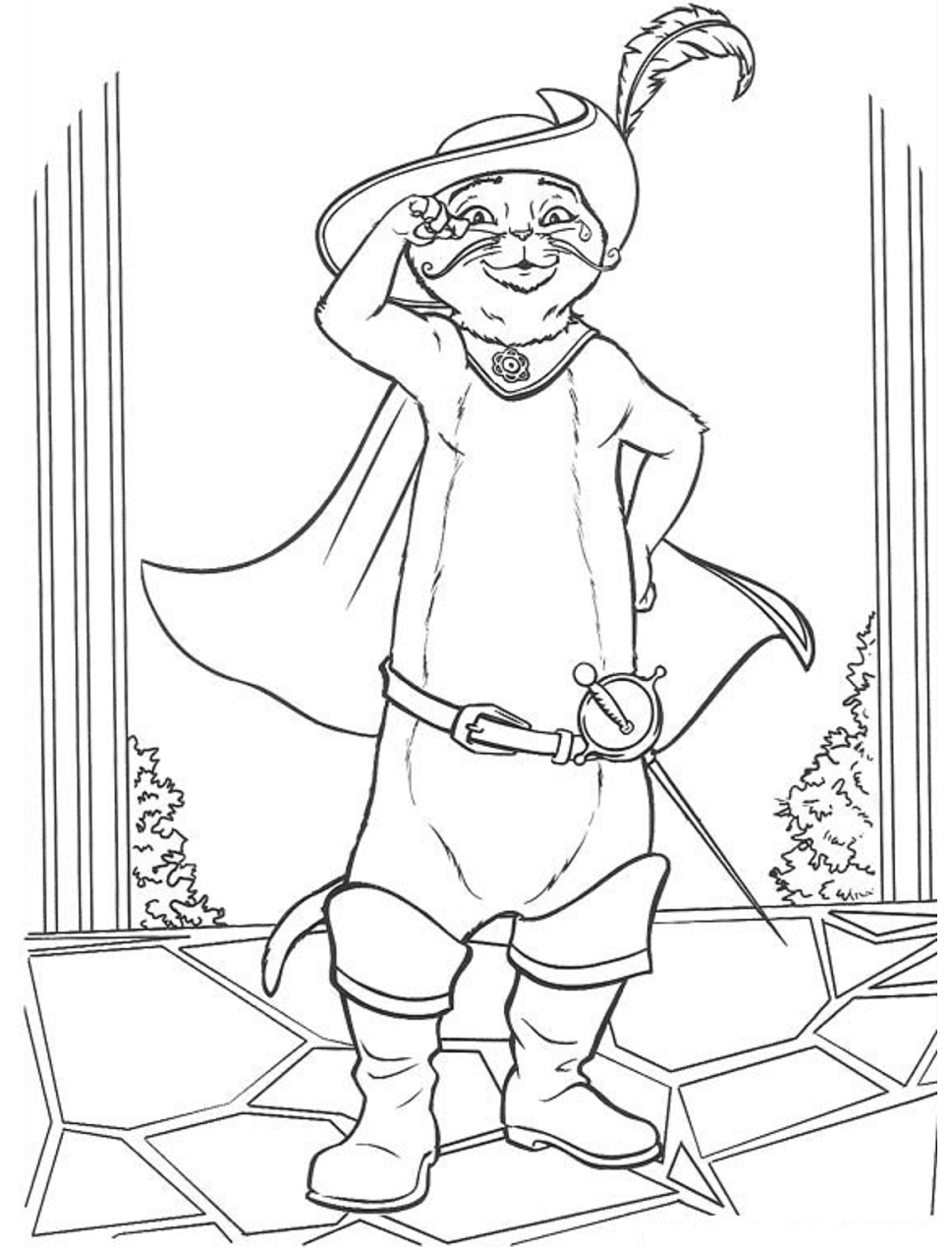 Dibujo de Cool Gato con Botas para Colorear