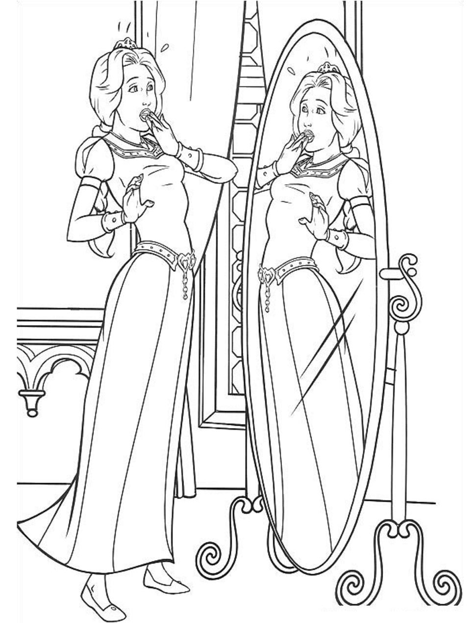 Dibujo de Fiona Mirando en el Espejo para Colorear