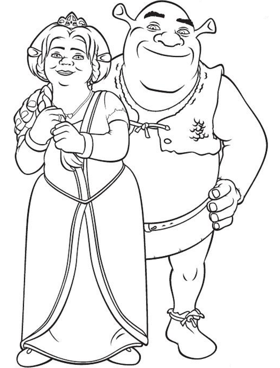 Dibujo de Fiona y Shrek Son Felices para Colorear