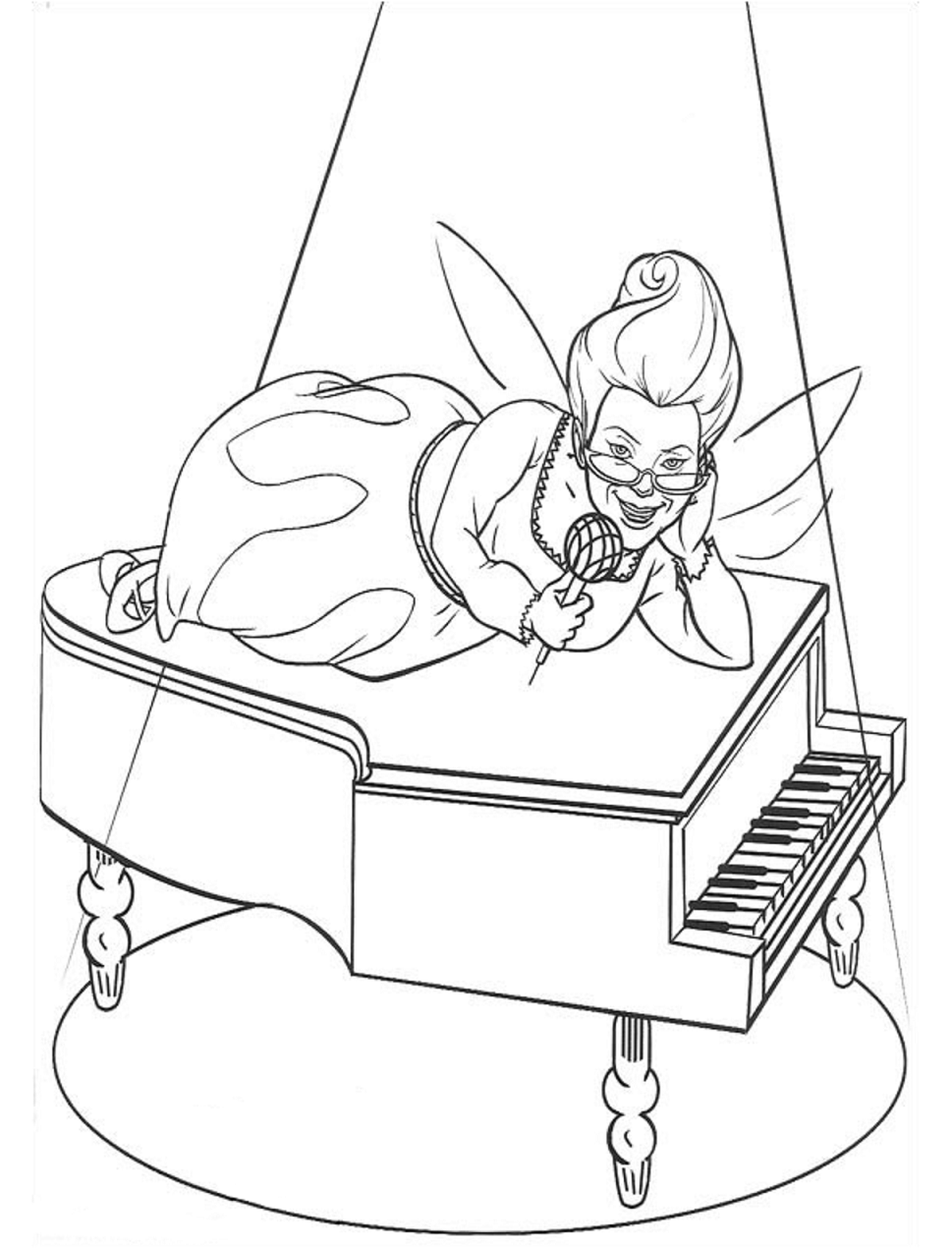 Dibujo de Hada Madrina en Piano para Colorear