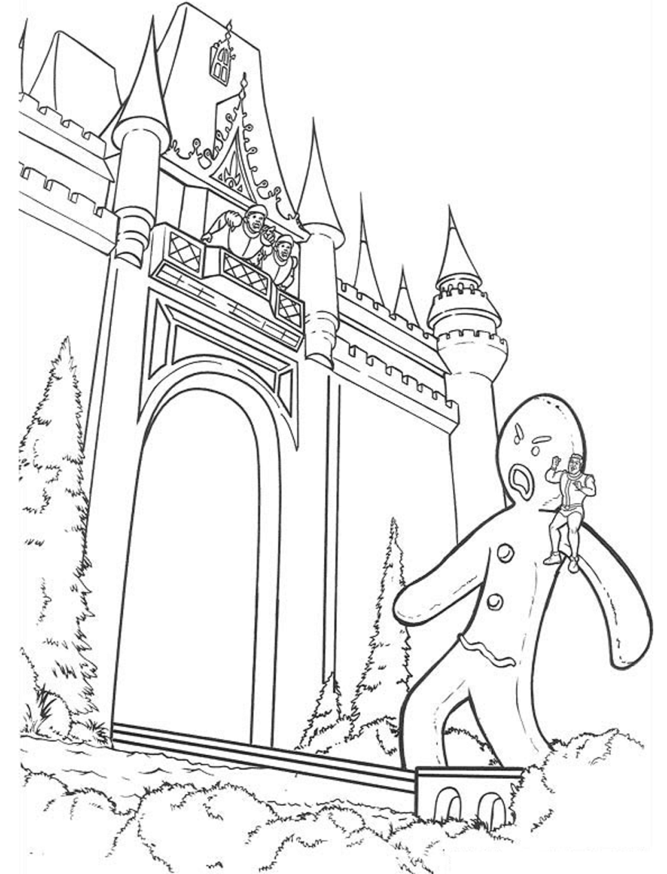 Dibujo de Hombre de Pan de Jengibre con Shrek para Colorear