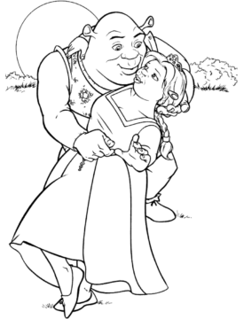 Dibujo de Shrek Bailando con Fiona para Colorear