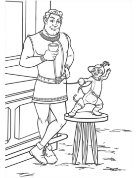 Dibujo de Shrek con el Gato con Botas para Colorear