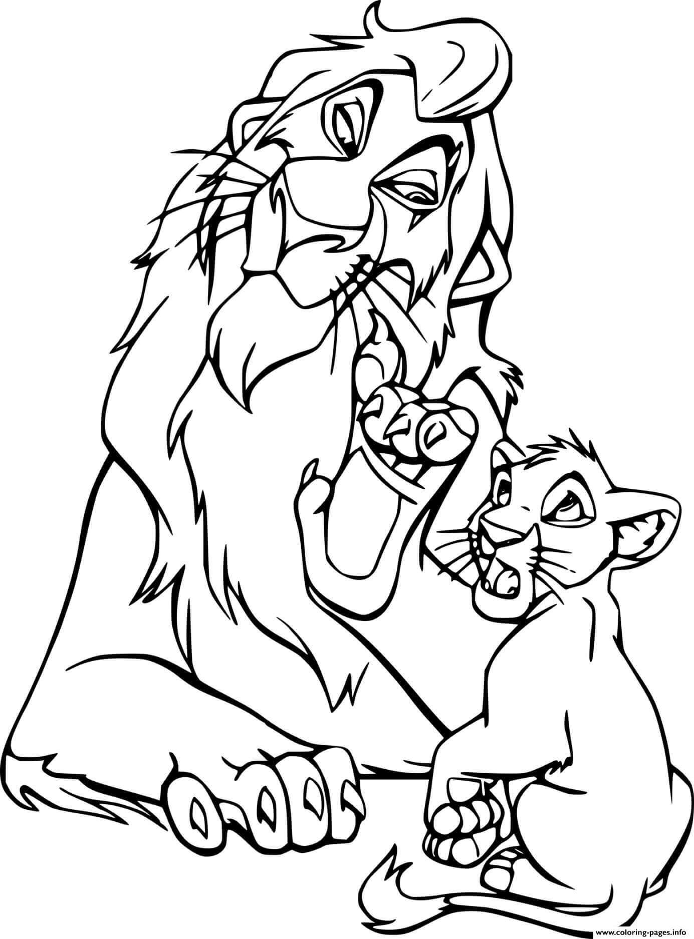 Dibujo de Cicatriz y Simba para Colorear