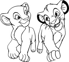 Dibujo de Joven Nala y Simba Caminando para Colorear