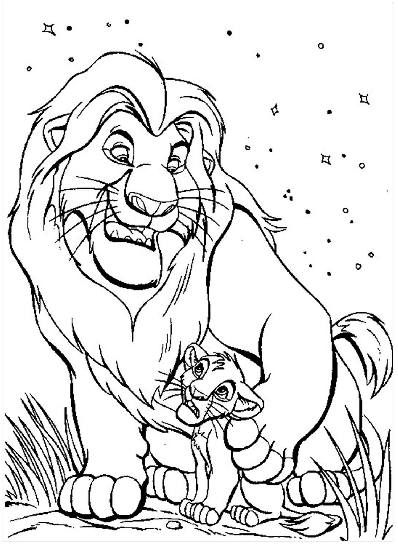 Dibujo de Mufasa con Simba para Colorear