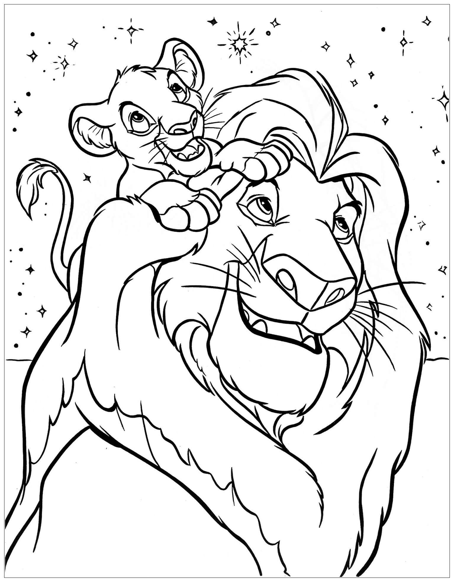Dibujo de Mufasa con Su Hijo Simba para Colorear