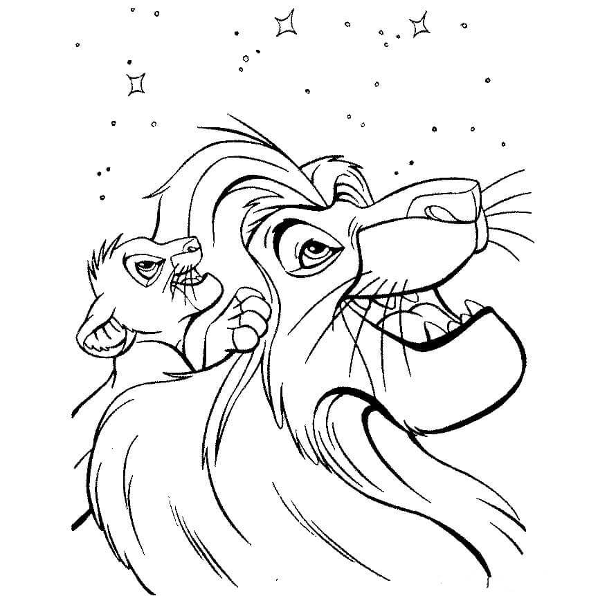 Dibujo de Mufasa y Simba Mirando las Estrellas para Colorear