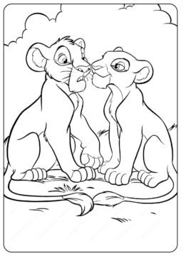 Dibujo de Pareja Simba y Nala para Colorear