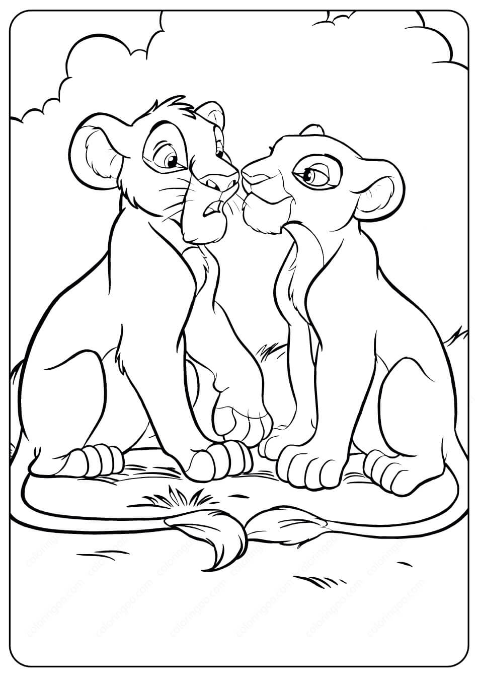 Dibujo de Pareja Simba y Nala para Colorear