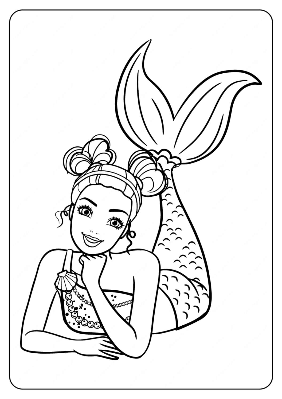 Dibujo de Barbie Sirena Acostada para Colorear