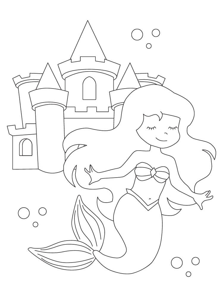 Dibujo de Sirena y Castillos para Colorear