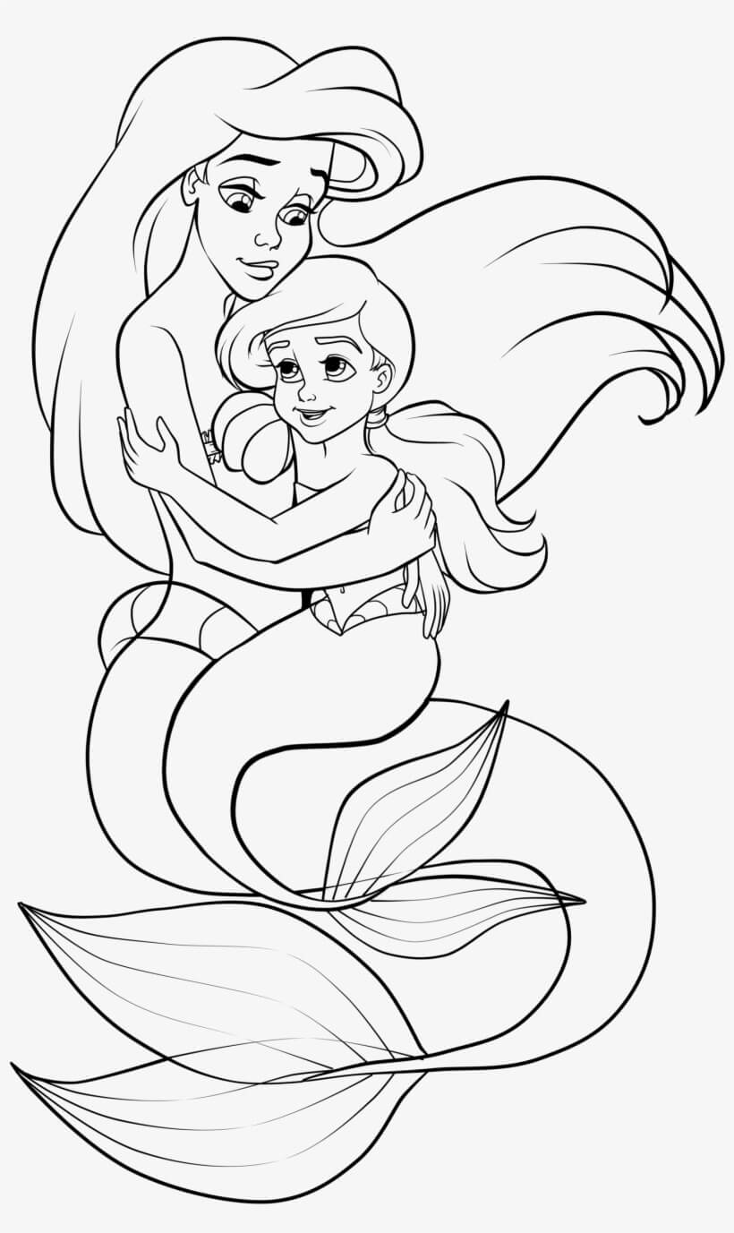 Dibujo de Dos Sirenas Abrazar para Colorear