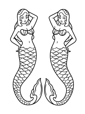 Dibujo de Dos Sirenas para Colorear